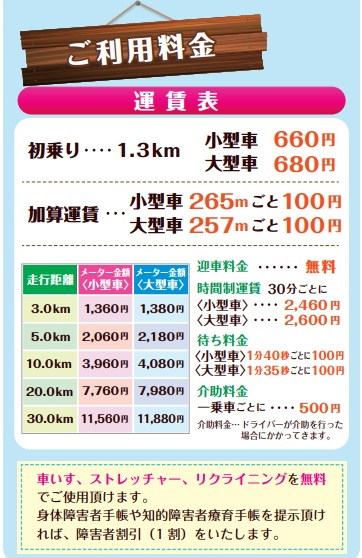 介護タクシー 格さん料金表