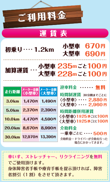 介護タクシー 格さん料金表